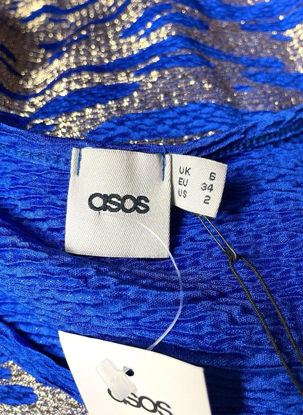 ASOS Blue & Gold Shimmer T-shirt Mini Dress Oversized Women's UK Size 6