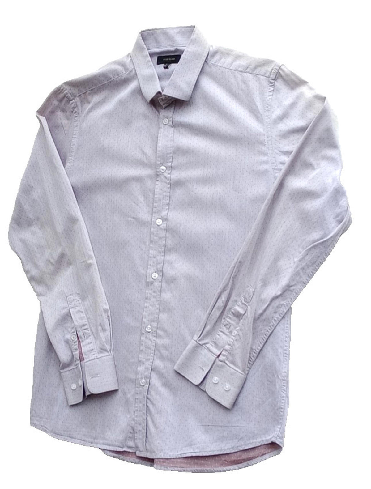 River Island Shirt Beige Long Sleeve 100% Cotton Men's UK Size M Geometric