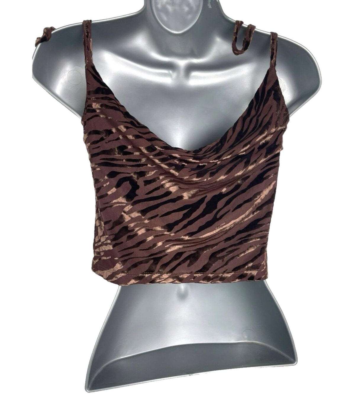 Figa Brown Velour Crop Top Animal Print Scoop Neck Women's UK Size 6