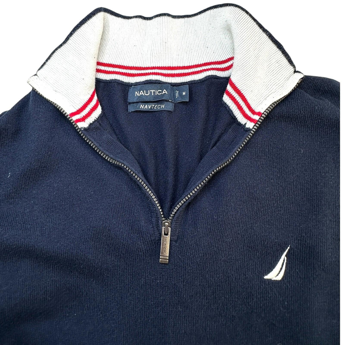 Nautica Knit Jumper Men's UK Size M Navy Blue Long Sleeve 1/4 Zip Embroidered Logo