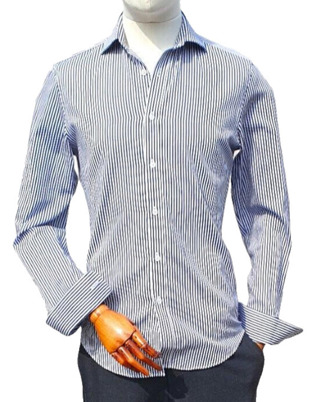 Jasper Conran Shirt Blue & White Stripe 100% Cotton Men's 38" Chest 15" Collar