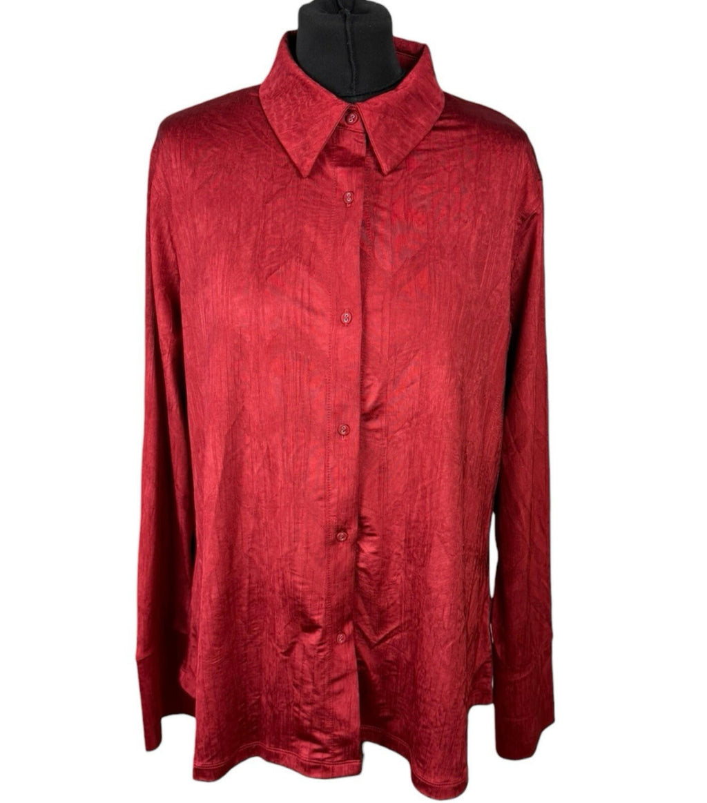 Next Satin Shirt Blouse Women's UK Size 20 Long Sleeve Collared Red