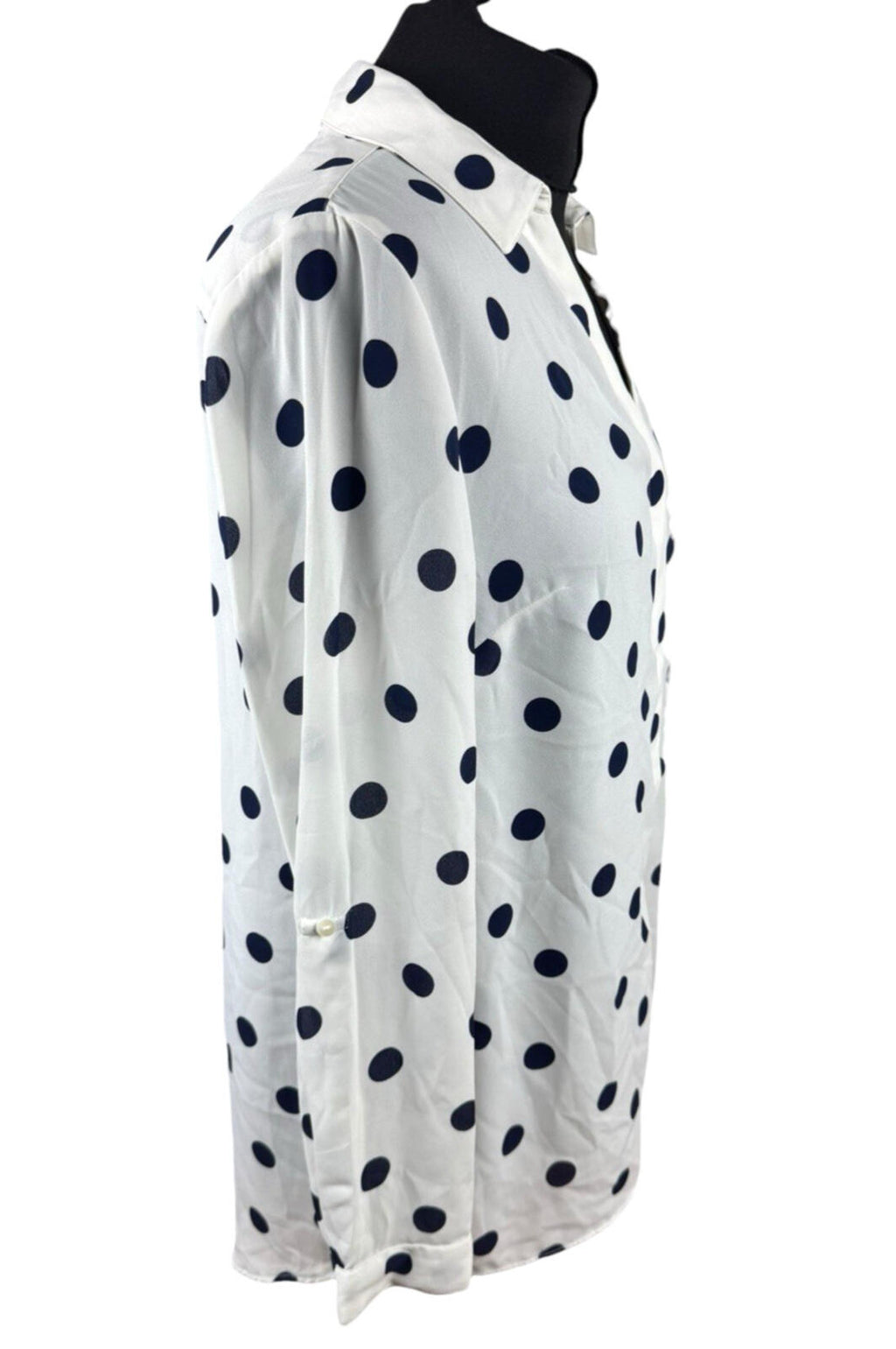 TU Polka Dot Shirt Blouse Women's UK Size 10 Oversized Chiffon Button Up White