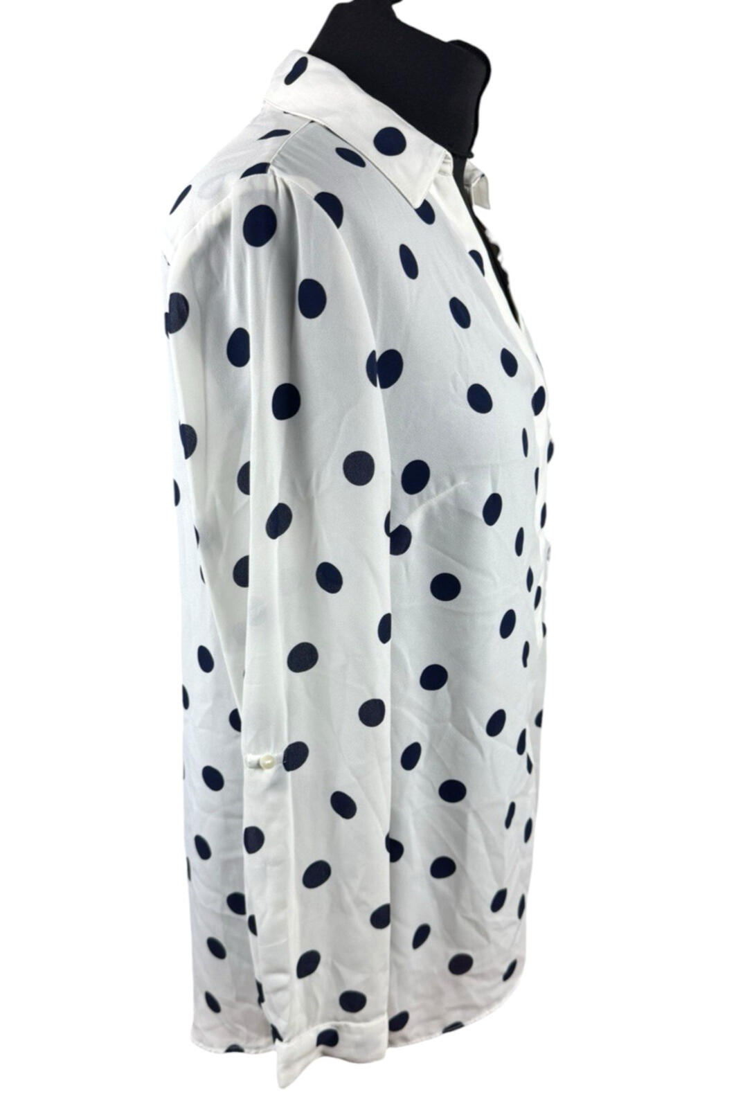 TU Polka Dot Shirt Blouse Women's UK Size 10 Oversized Chiffon Button Up White