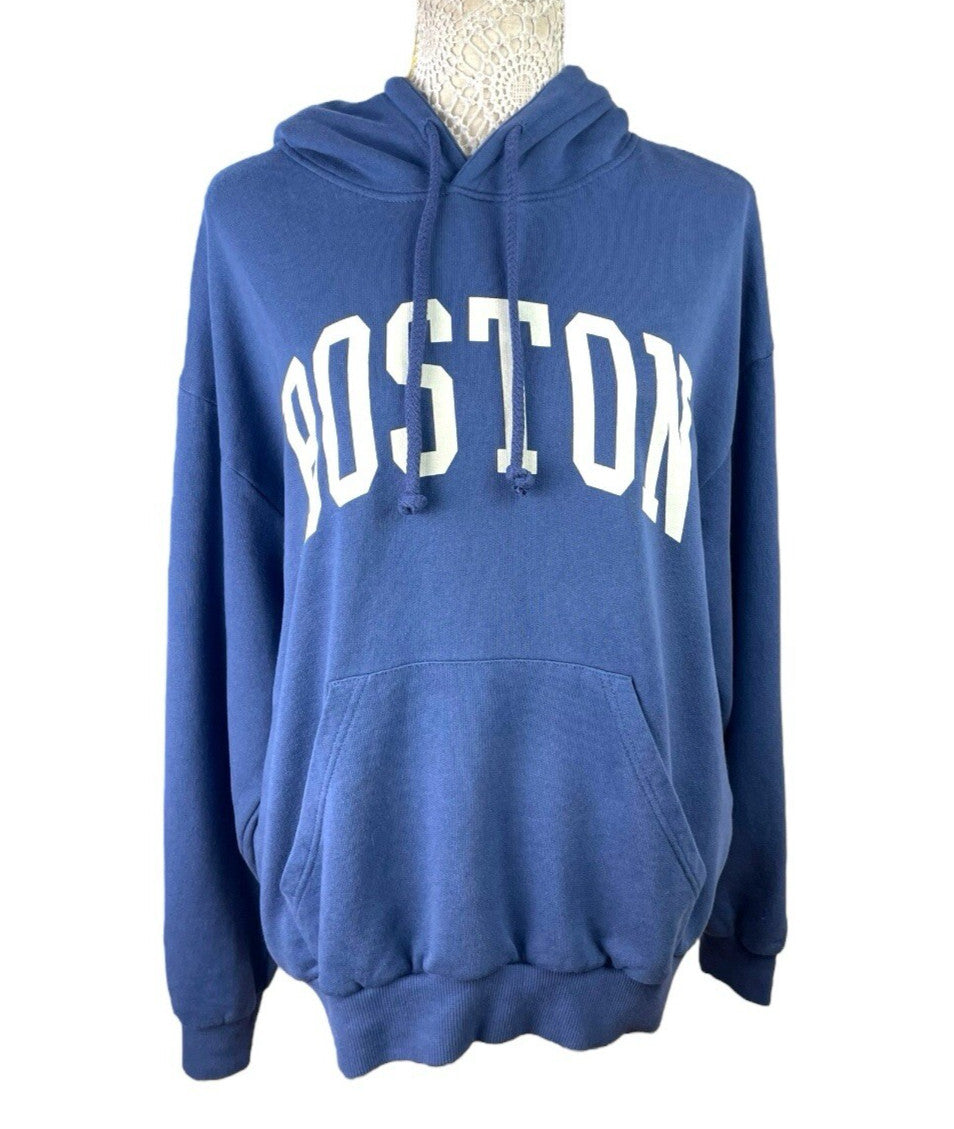 Pull&Bear Hoodie Women’s UK Size XS Blue Long Sleeve Oversized Jersey BOSTON
