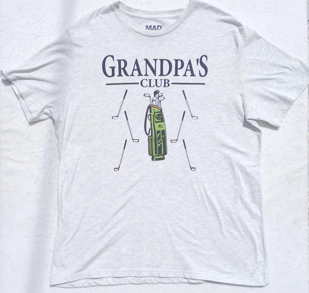 Mad Engine Beige Grandpa's Club Golf Graphic Print T-Shirt Men's UK Size 2XL Grey Crew Neck