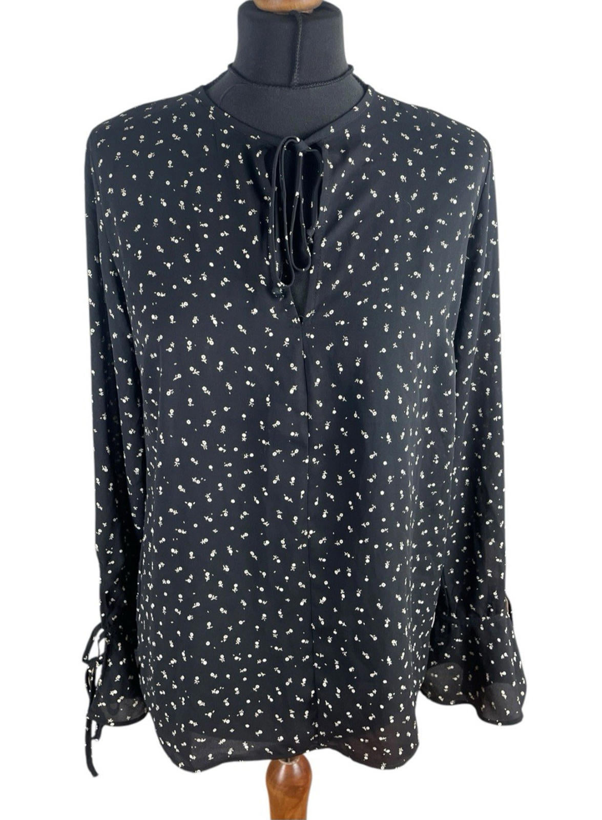 Lumiere Black Floral Blouse Long Sleeve Women's UK Size S