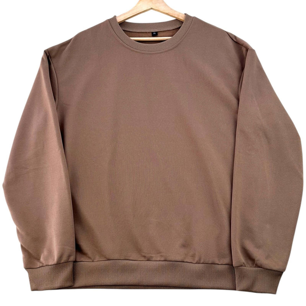 Brown Casual Jumper Men's UK Size XL Brown Long Sleeve Crew Neck Stretch Waist Cuff