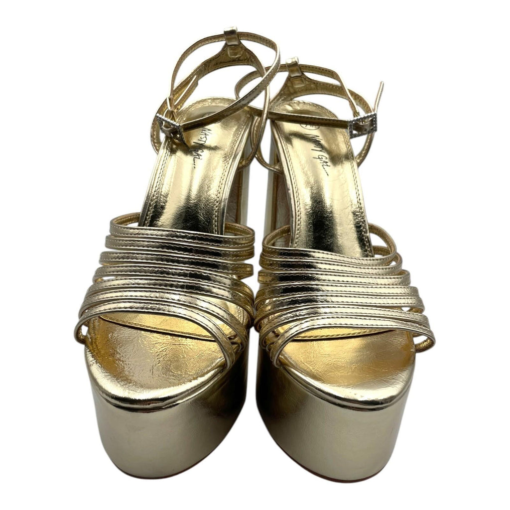 Nasty Gal Shoes Gold Metallic Strappy Platform Block Heel Women's UK Size 8