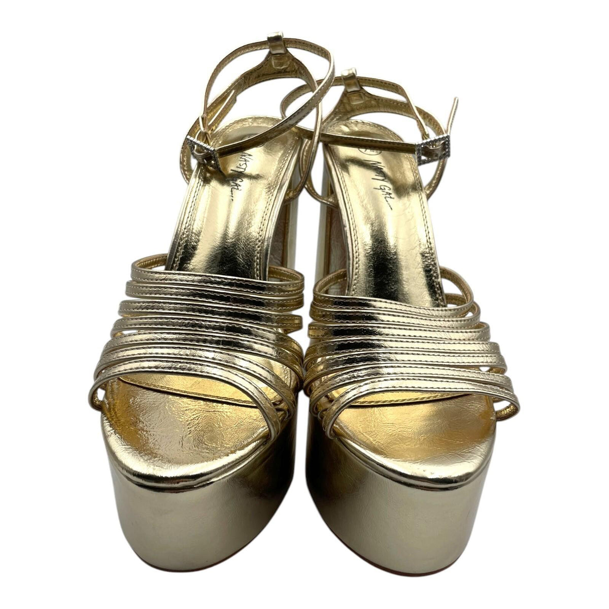 Nasty Gal Shoes Gold Metallic Strappy Platform Block Heel Women's UK Size 8