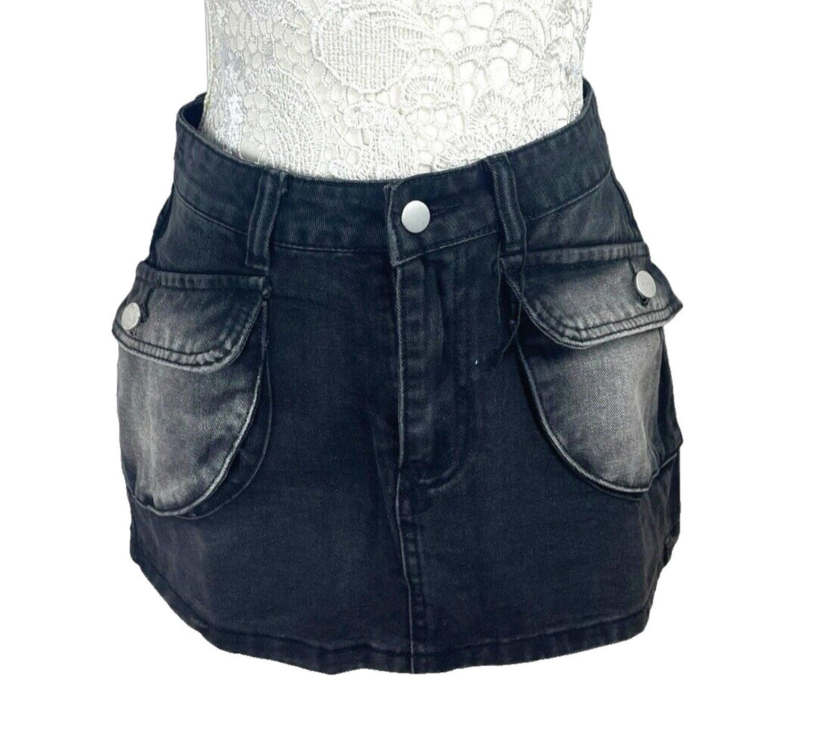 Denim Cargo Mini Skirt Black Women's UK Size 8