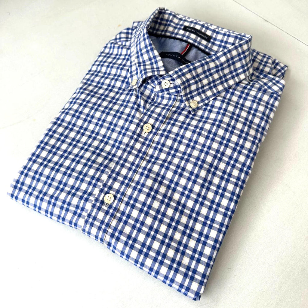 Tommy Hilfiger Shirt Men's UK Size M Blue Check Long Sleeve Pockets