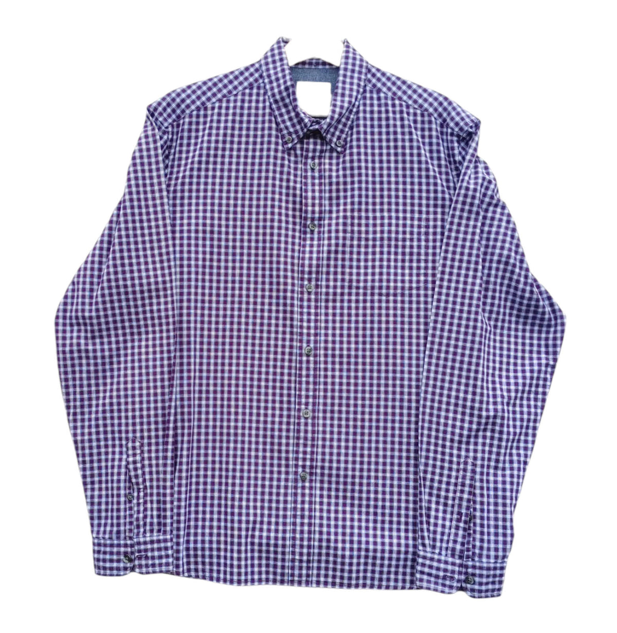Marks & Spencer Plaid Shirt Men's UK Size L Purple White Button Down Long Sleeve