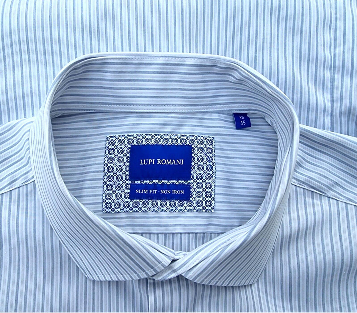 LUPI ROMANI Shirt Men's UK Size XL Slim Fit Non Iron Formal Striped Long Sleeve