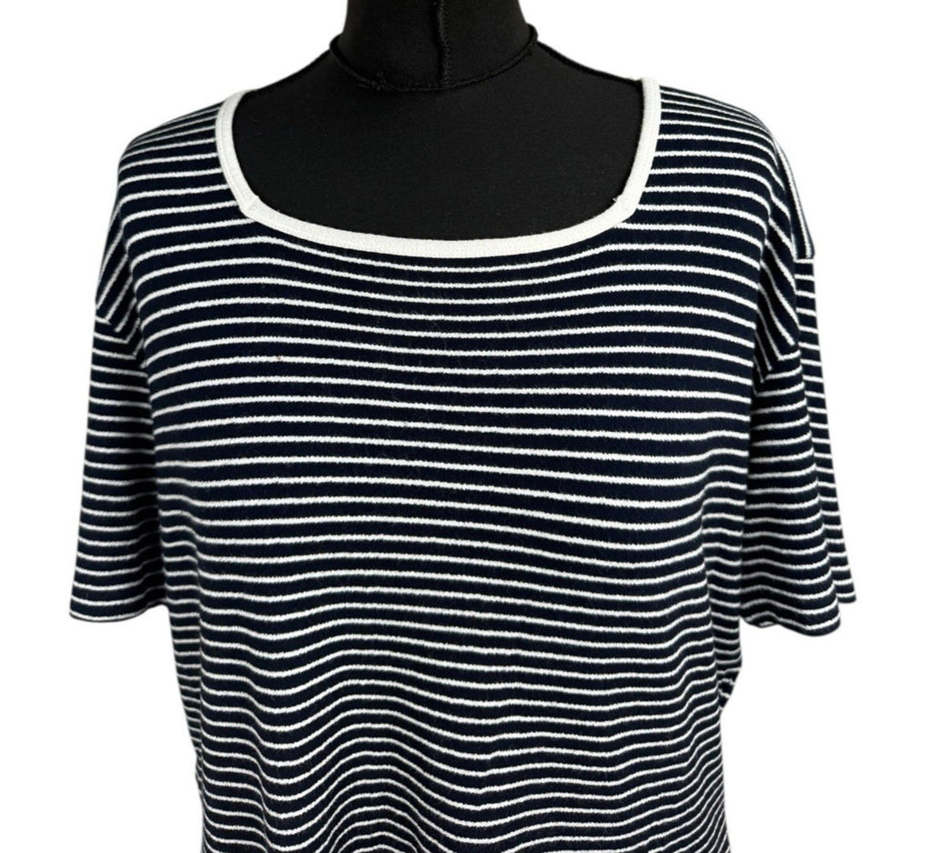 Alexon Black White Stripe T-Shirt Flannel Square Neck Women’s UK Size 16