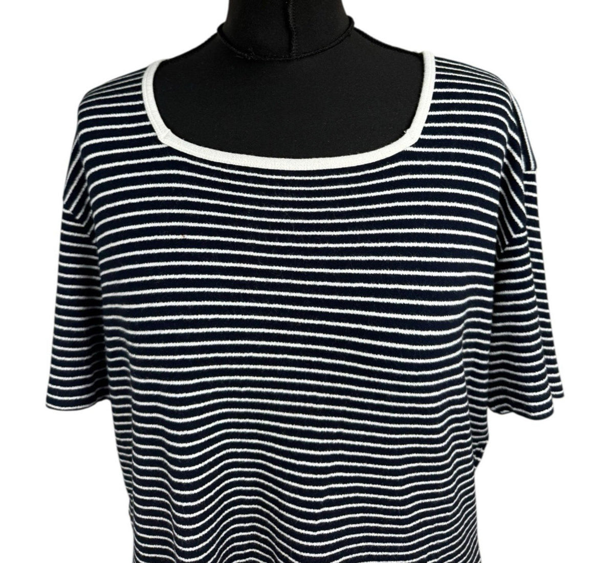 Alexon Black White Stripe T-Shirt Flannel Square Neck Women’s UK Size 16
