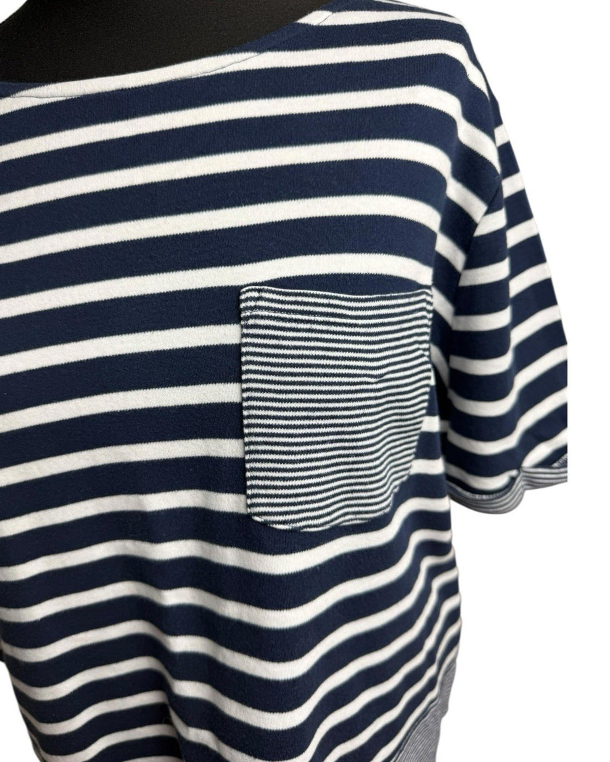 TU Navy Stripe Nautical T-Shirt Front Pocket 100% Cotton Women's UK Size 18