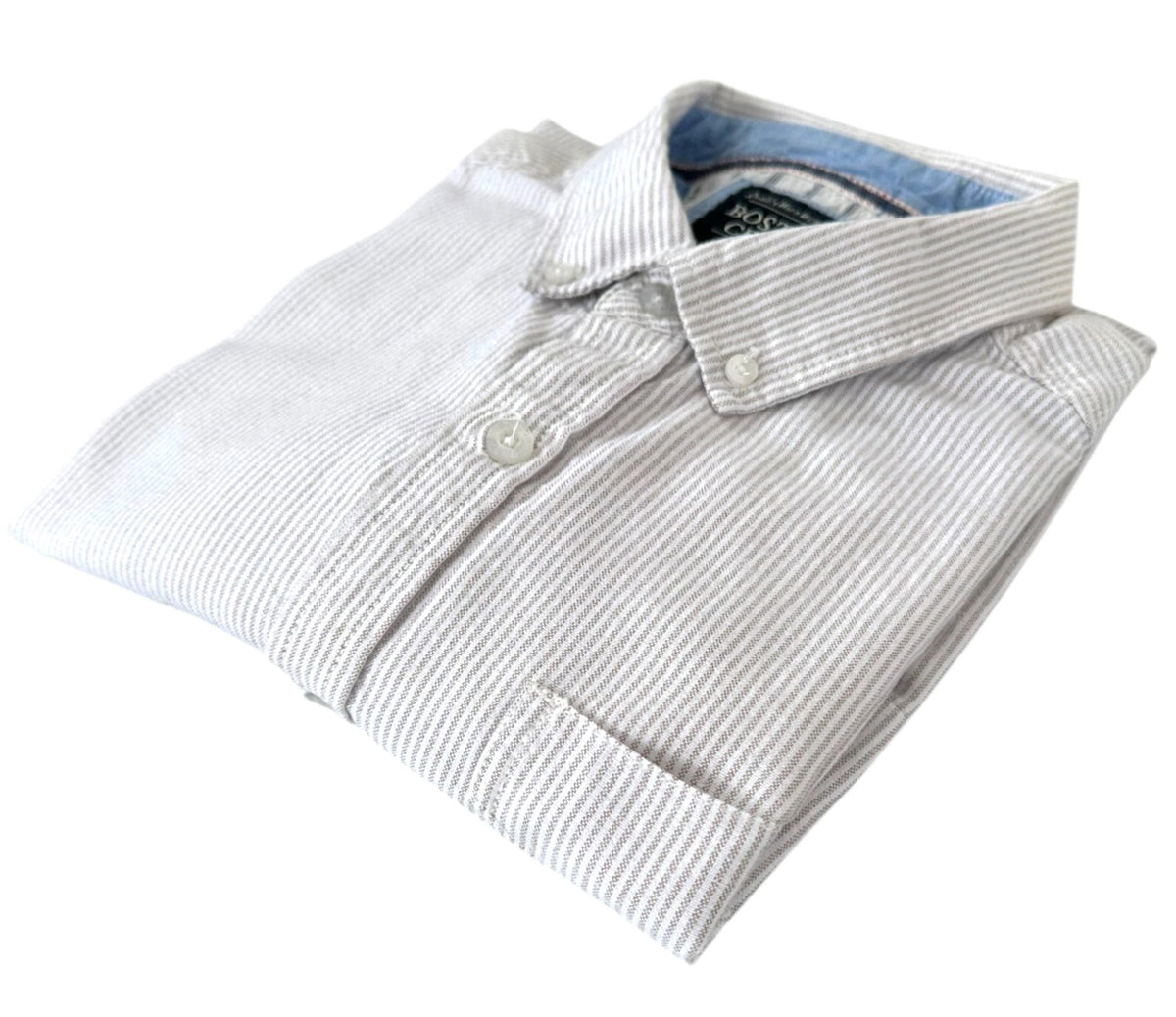Boston Crew Shirt Men's UK Size XL White & Beige Stripe Casual Short Sleeve
