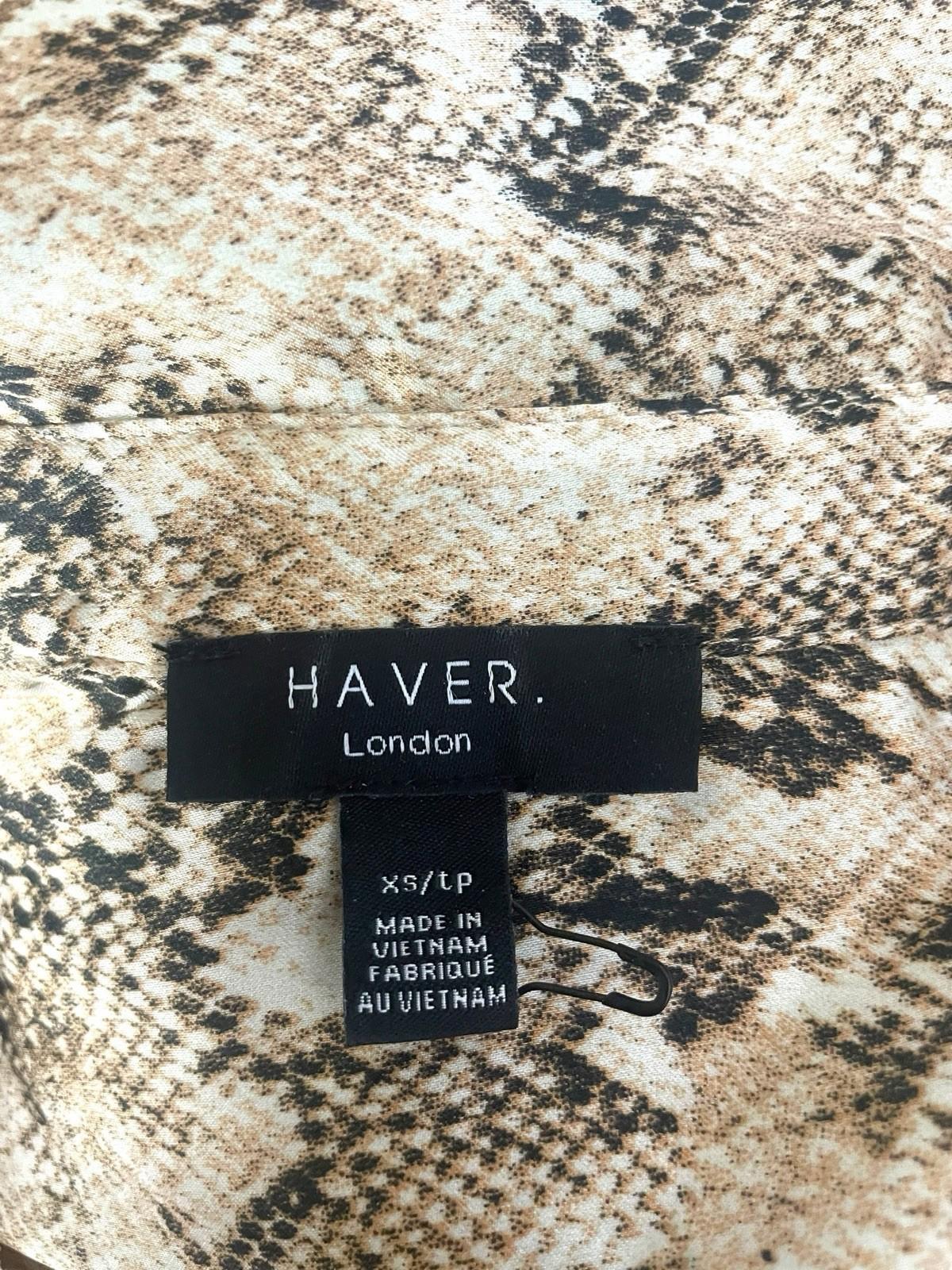 Haver London Beige Haver London Satin Shirt Blouse Women's UK Size 8 Snake Print Long Sleeved