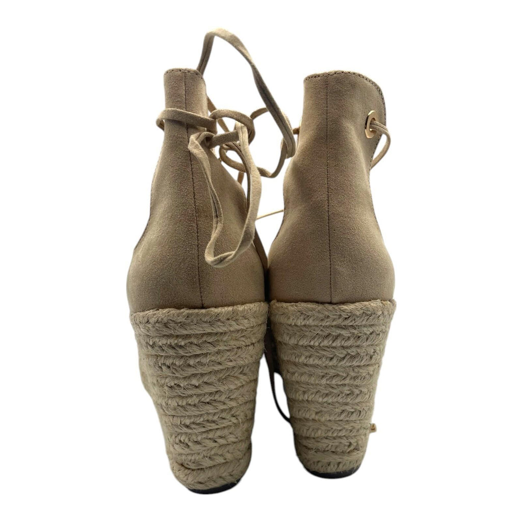 Just Fab Wedge Espadrille Shoes Women's UK Size 6 Beige Suede Lace-Up Ankle