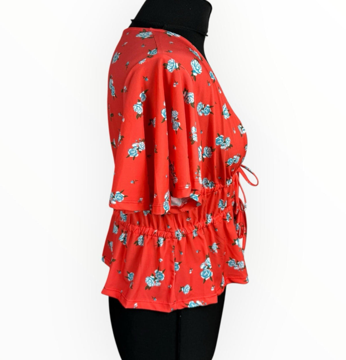 ASOS Floral Crop Top Women's UK Size 8 Tie Front Short Sleeve Orange