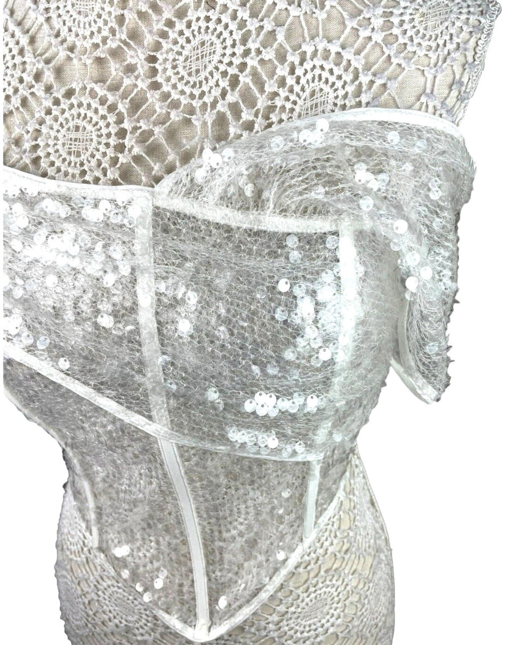 Pretty Little Thing Sheer Sequin One Sleeve Corset Top Women's UK Size 8 Cropped