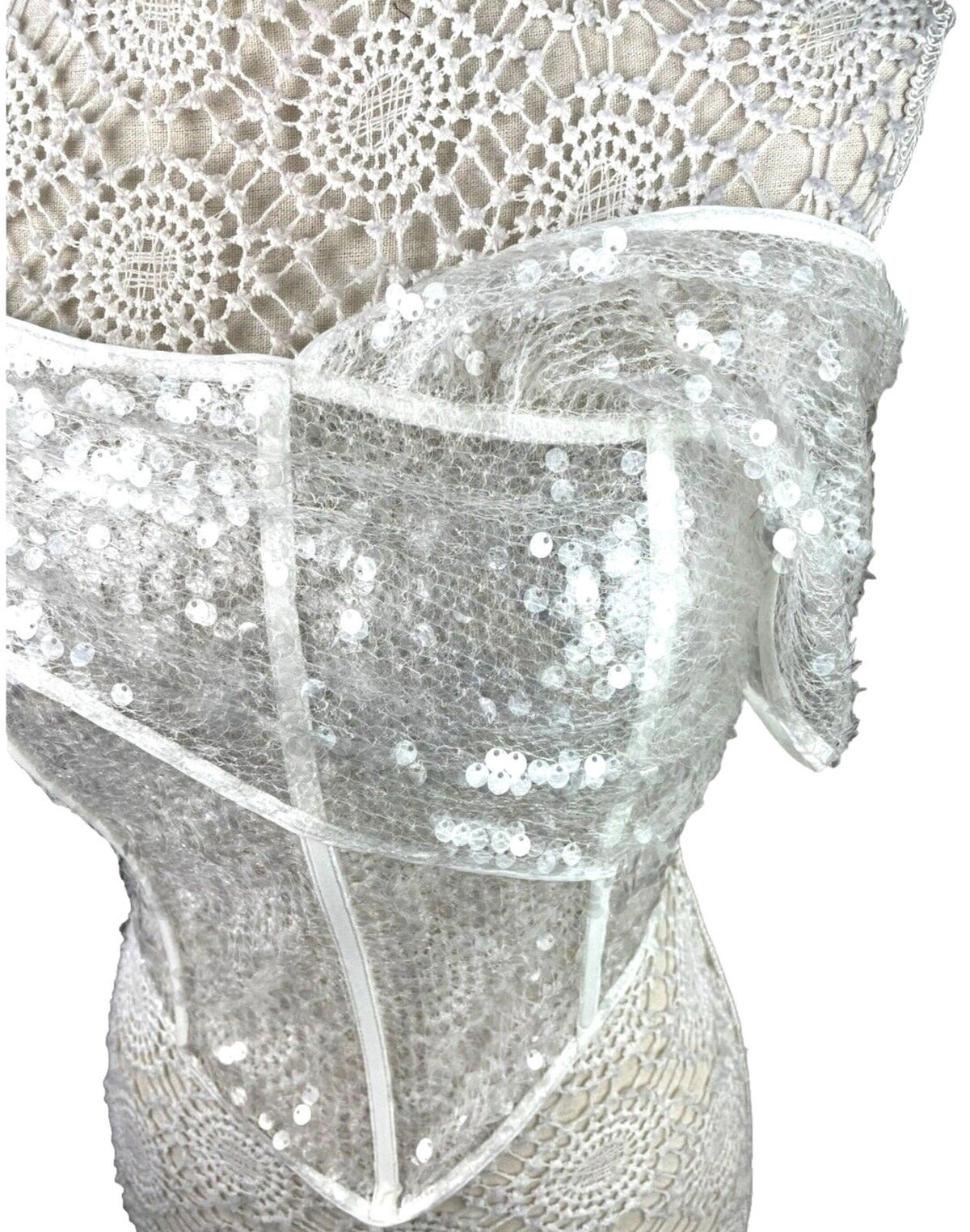 Pretty Little Thing Sheer Sequin One Sleeve Corset Top Women's UK Size 8 Cropped