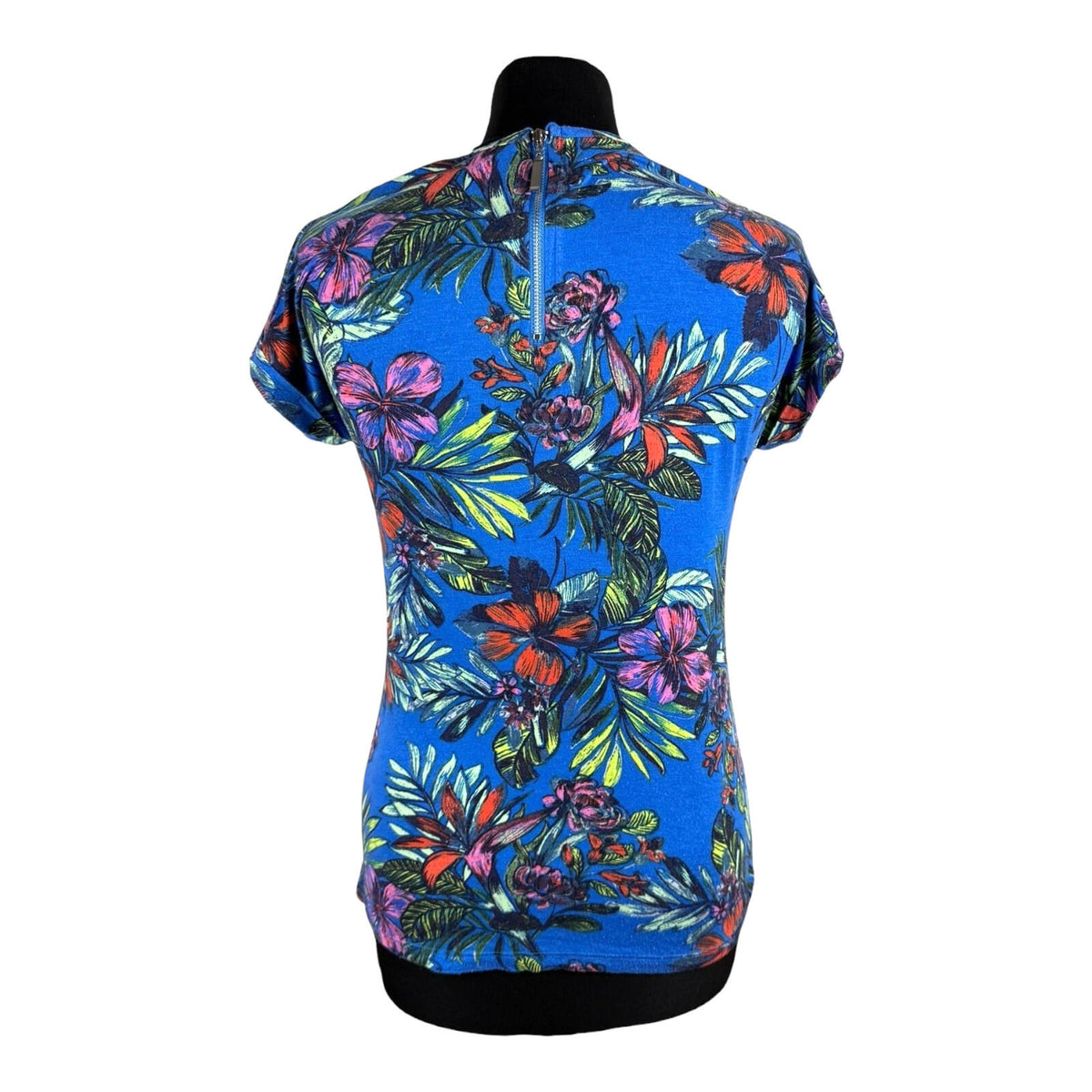 Peacocks T-Shirt Blouse Women's UK Size 8 Tropical Print Zip Back Multicolour