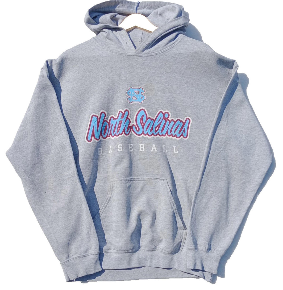 Gildan Gray USA High School Baseball Hoodie Men's UK Size M Grey Jersey Hooded Pockets