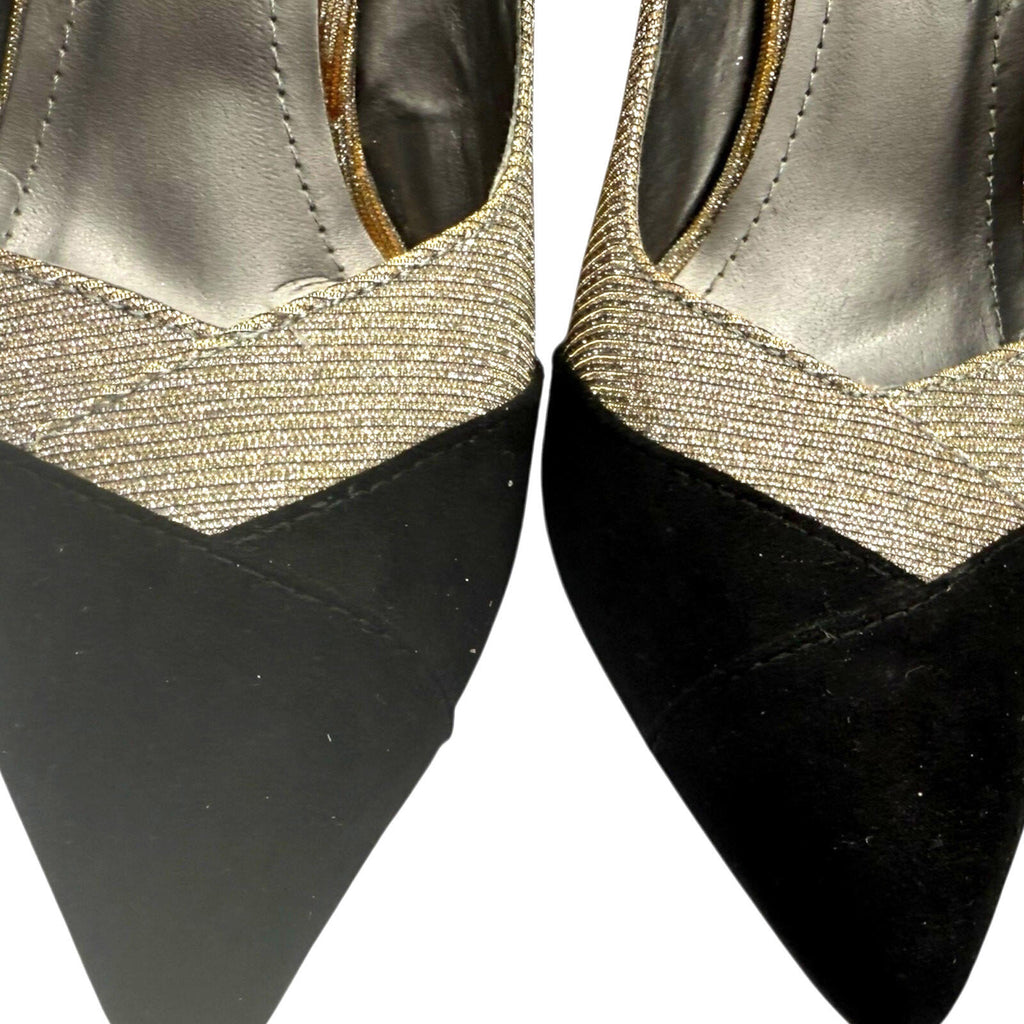Belle Woman Stiletto Shoes Women's UK Size 6 Pointed Toe Sparkle Black Silver