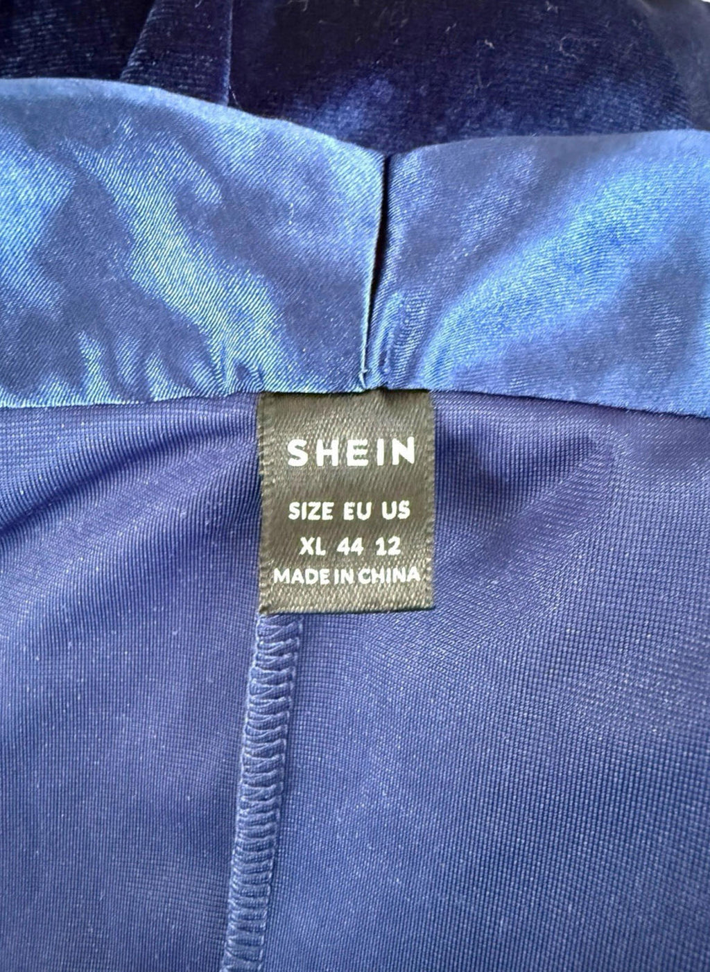 Shein Blue Velour Blazer Jacket Collared Women's UK Size XL (14-16)