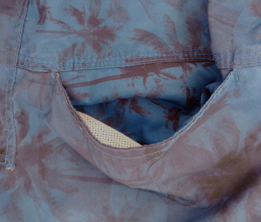 Tu Blue Palm Tree Swim Shorts Men's UK Size L Blue Pockets Drawstring Hawaiian Print