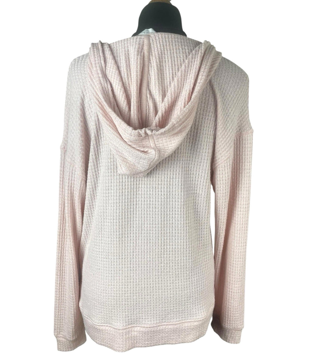 Lounge Wear Pink Waffle Knit Hooded Top Women's UK Size 10 Pale Pink Deep V-Neck Textured Sweater
