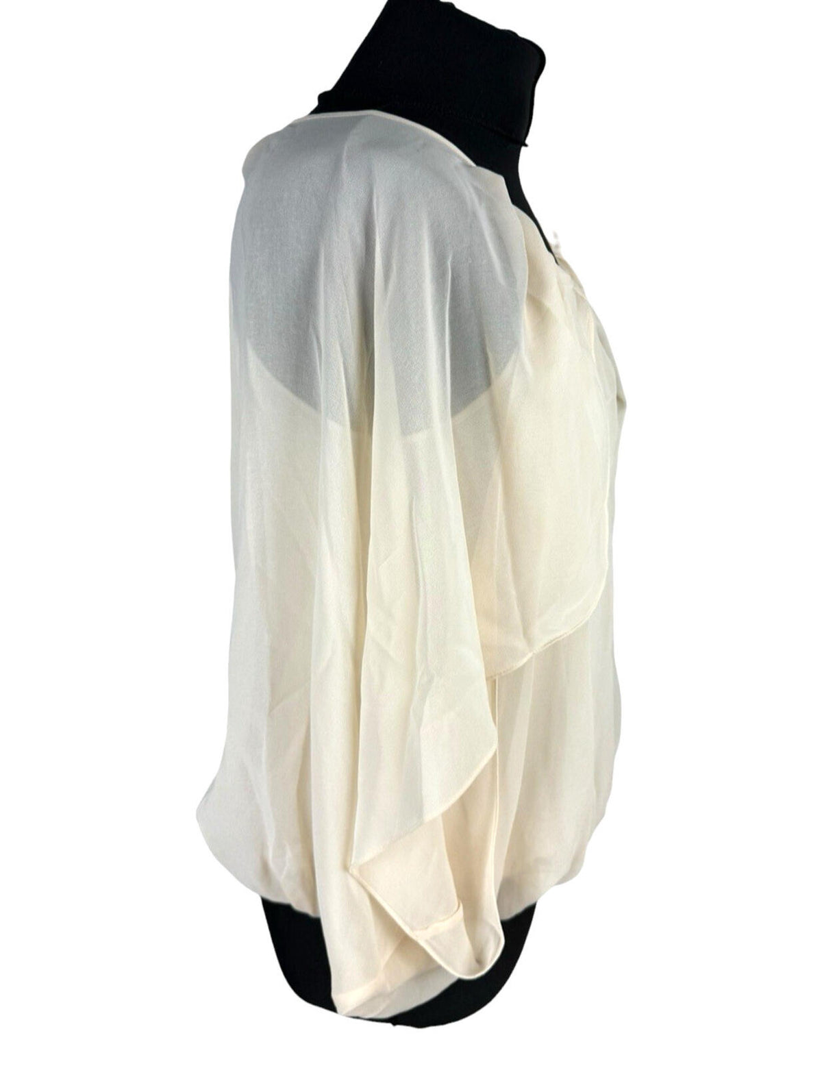 Warehouse Chiffon Layered Top Women's UK Size 10 Smocked Keyhole Front Beige