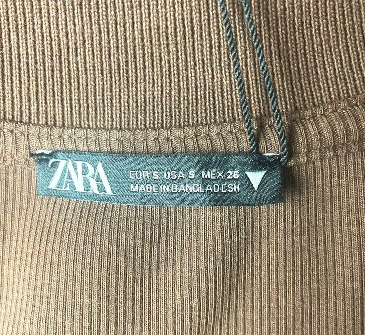 ZARA Brown Zara Crop Top Ribbed Collared Women's UK Size XS