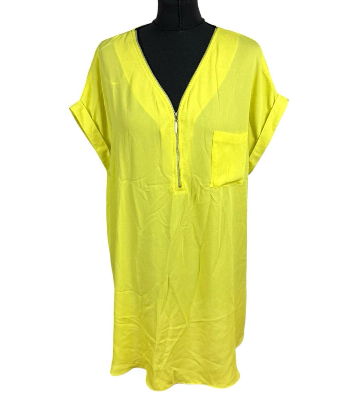 Peacocks Yellow Peacocks T-Shirt Blouse Top Women's UK Size 22 Zip Rayon Front Pocket Yellow