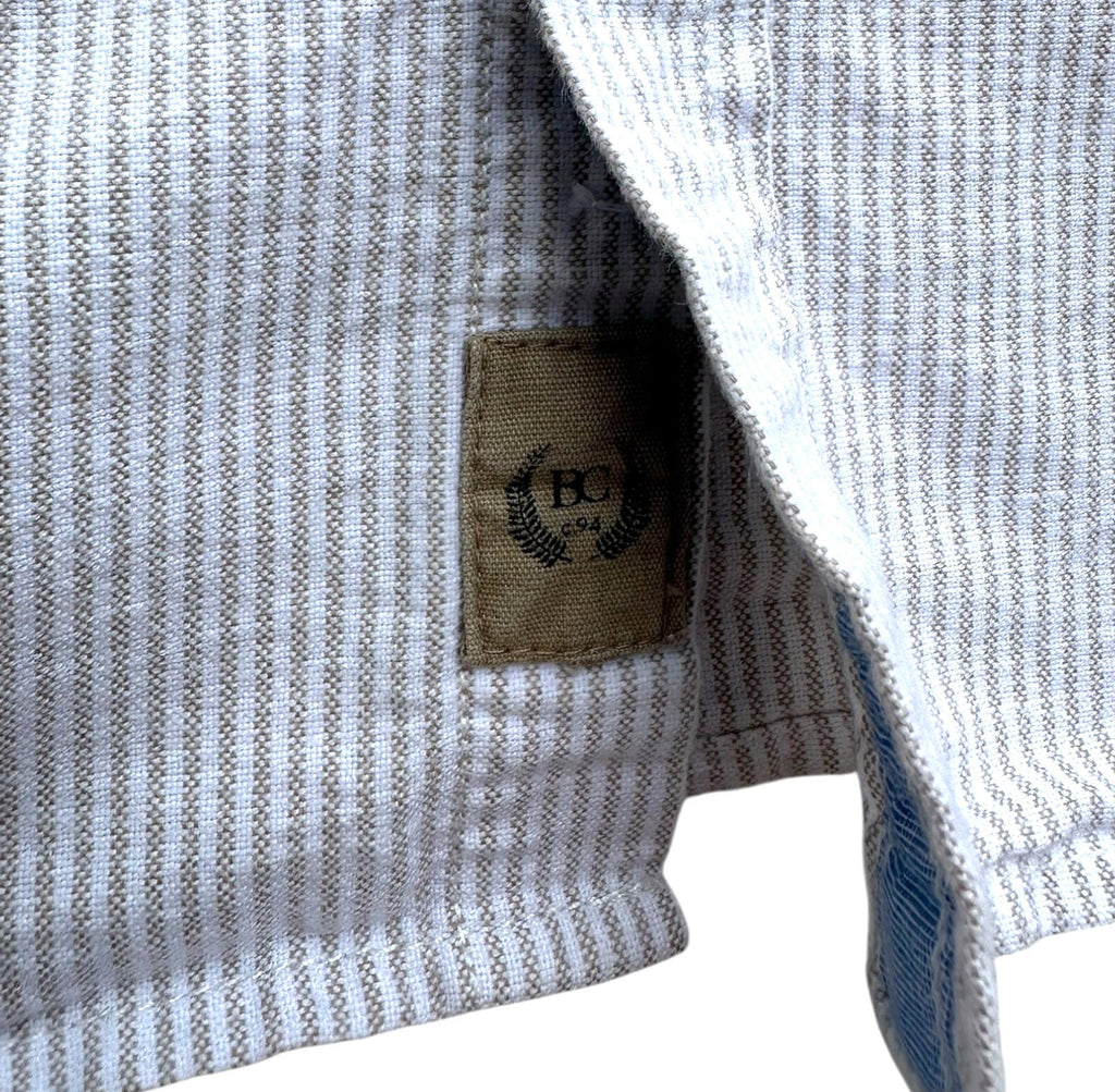 Boston Crew Shirt Men's UK Size XL White & Beige Stripe Casual Short Sleeve