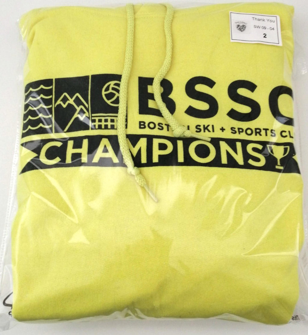 JERZEES Yellow Boston BSSC Champions Hoodie Men's Size M Yellow Jersey Hooded Pockets Sports