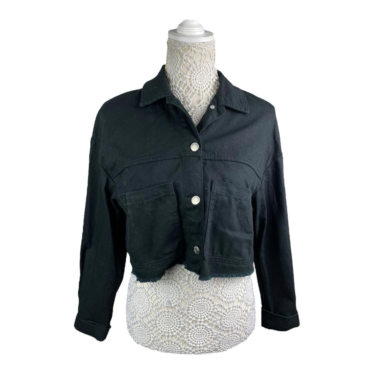 Divided Black Cropped Denim Jacket Women's UK Size XS