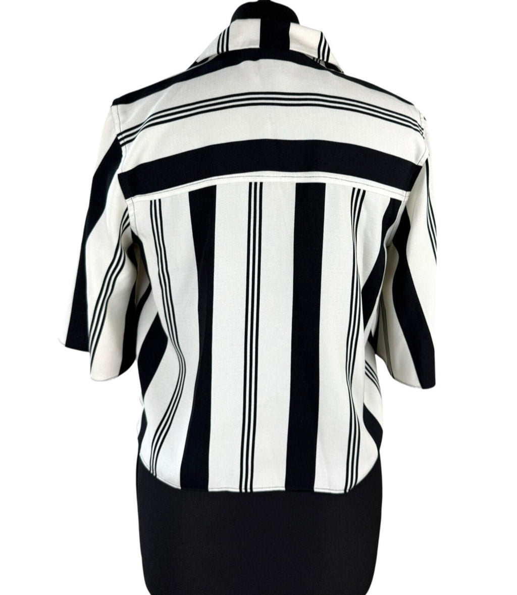 Primark Cropped Shirt Women’s UK Size 8 Bold Monochrome Stripe & Front Pockets