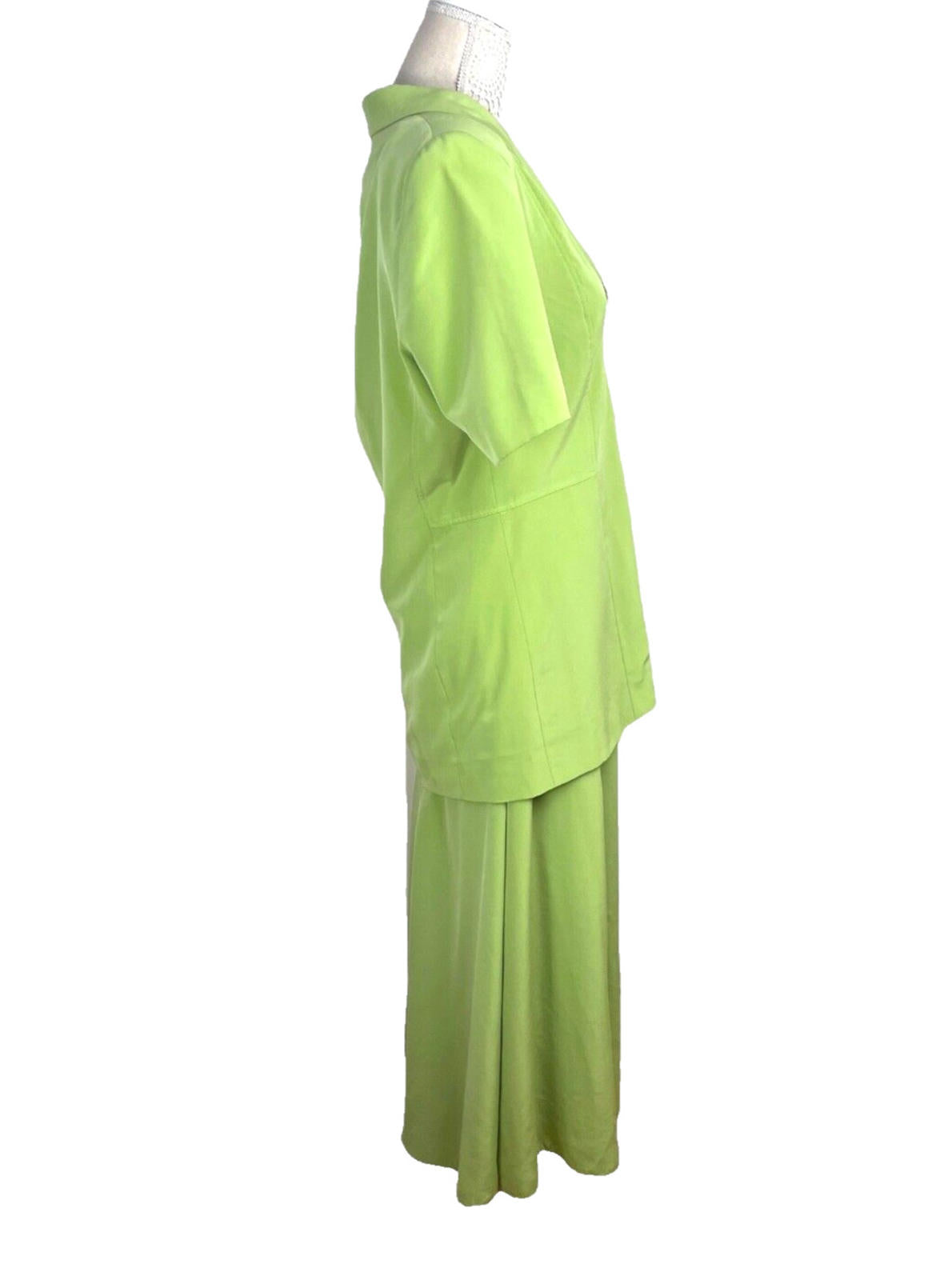 Alexon Skirt & Shirt Blouse Suit Women's UK Size 14 Green Satin 2 Piece Set