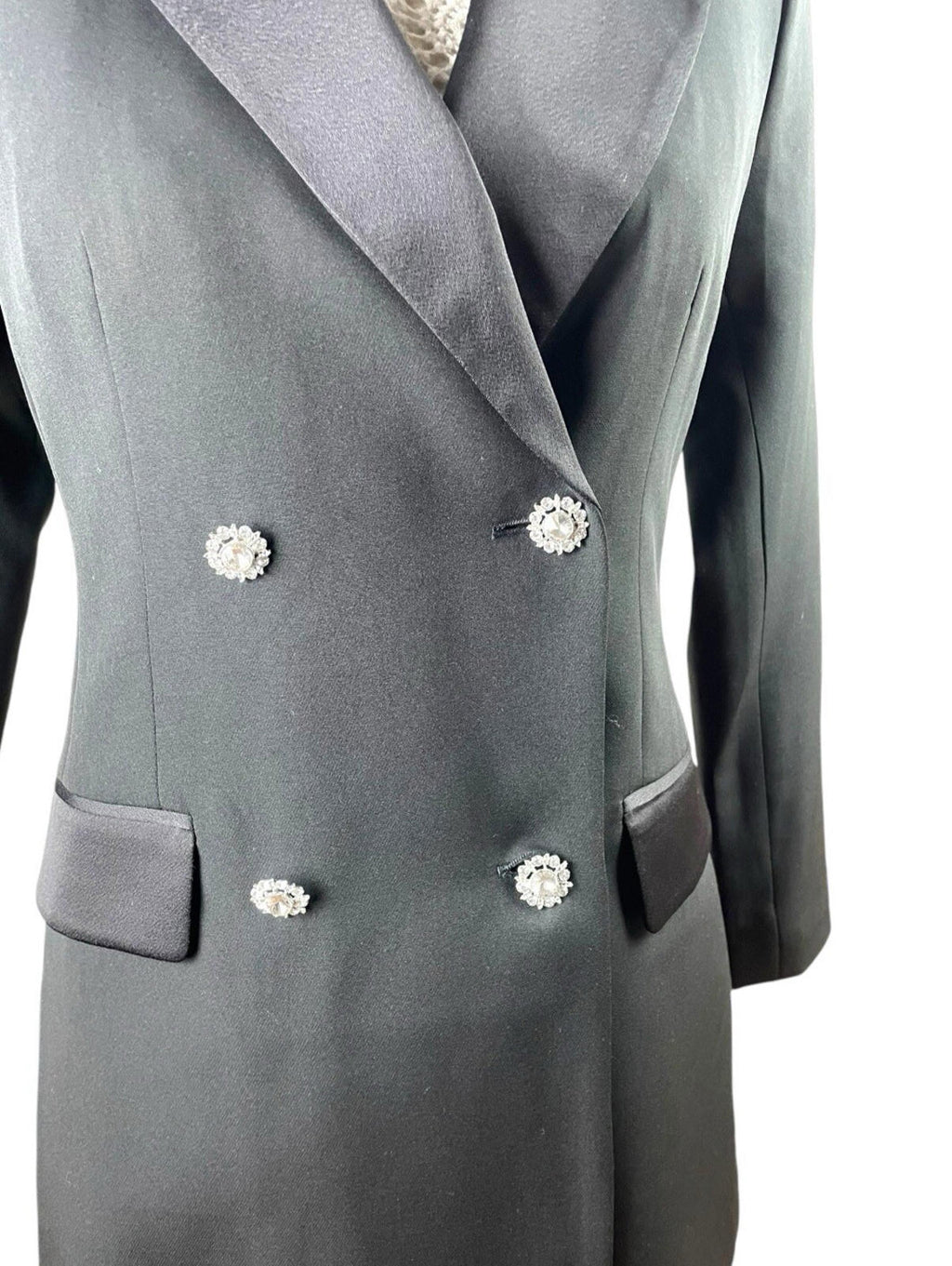 New Look Long Black Blazer Jacket Diamante Button PETITE Women’s UK Size 8