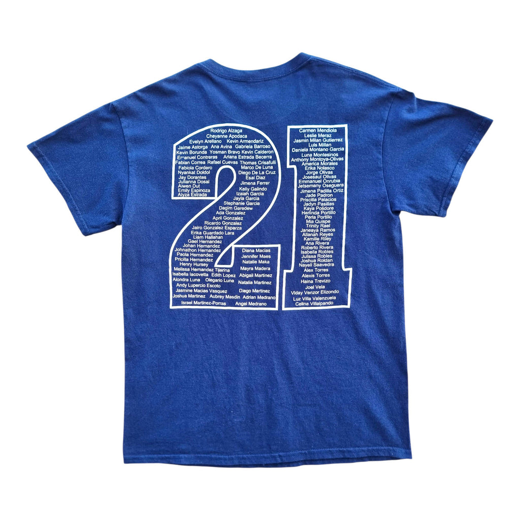 Gildan Blue Arrupe Jesuit Graphic Print T-Shirt Men's UK Size M Blue Crew Neck 100% Cotton
