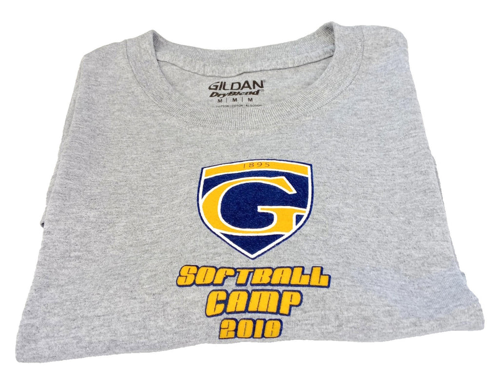 Gildan Gray Softball Camp Graphic Print T-Shirt Men's UK Size M Grey Crew Neck Cotton Mix
