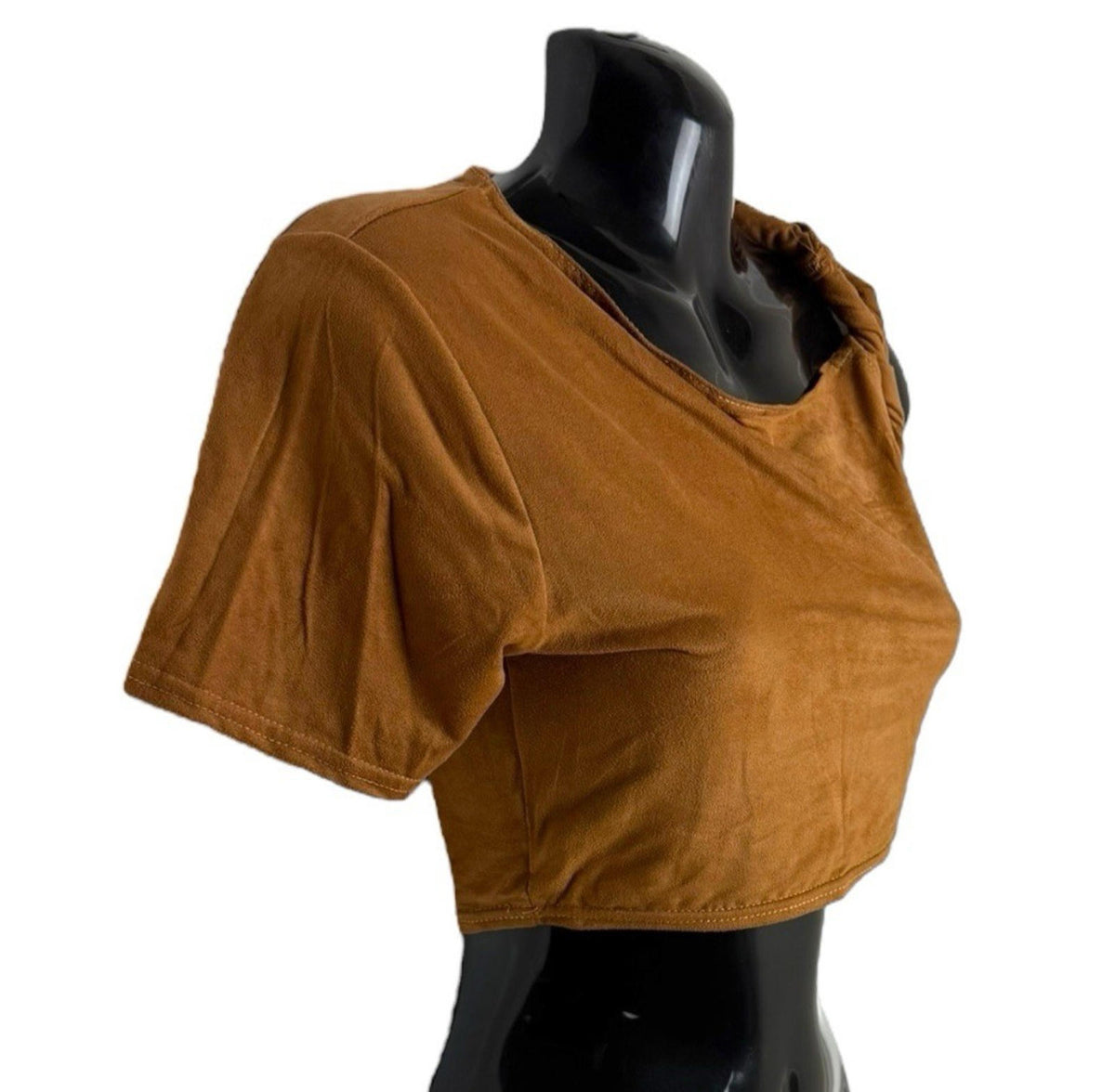 Pretty Little Thing Brown Pretty Little Thing Faux Suede T-shirt Top Cropped One Sleeve Women's UK Size 8
