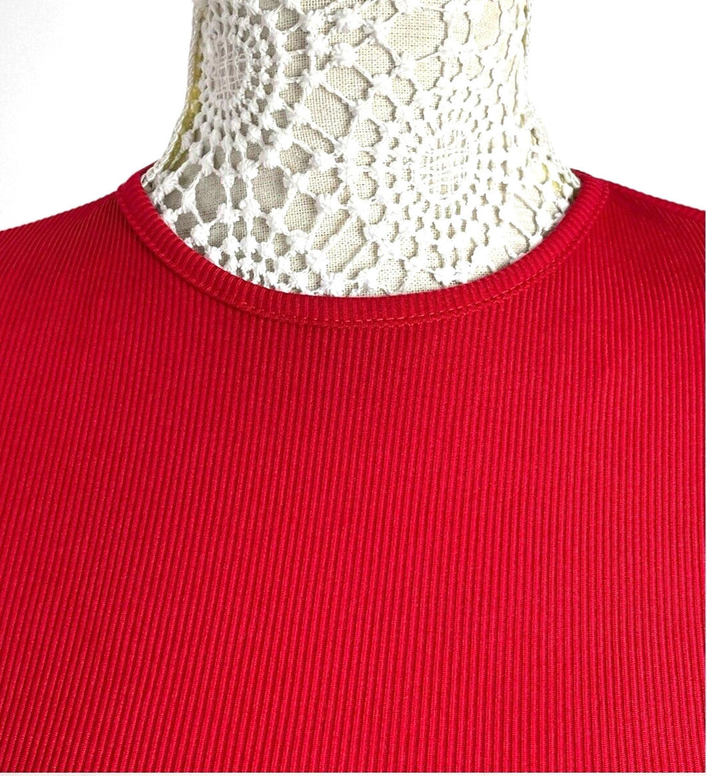 Pretty Little Thing Rib Body Con Dress Red Midi Women’s UK Size 8