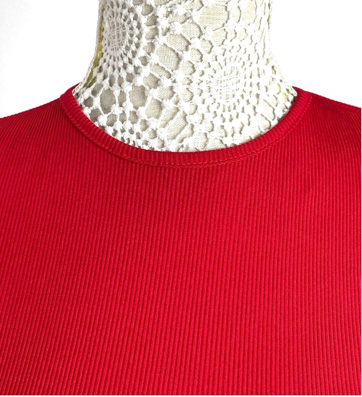 Pretty Little Thing Rib Body Con Dress Red Midi Women’s UK Size 8