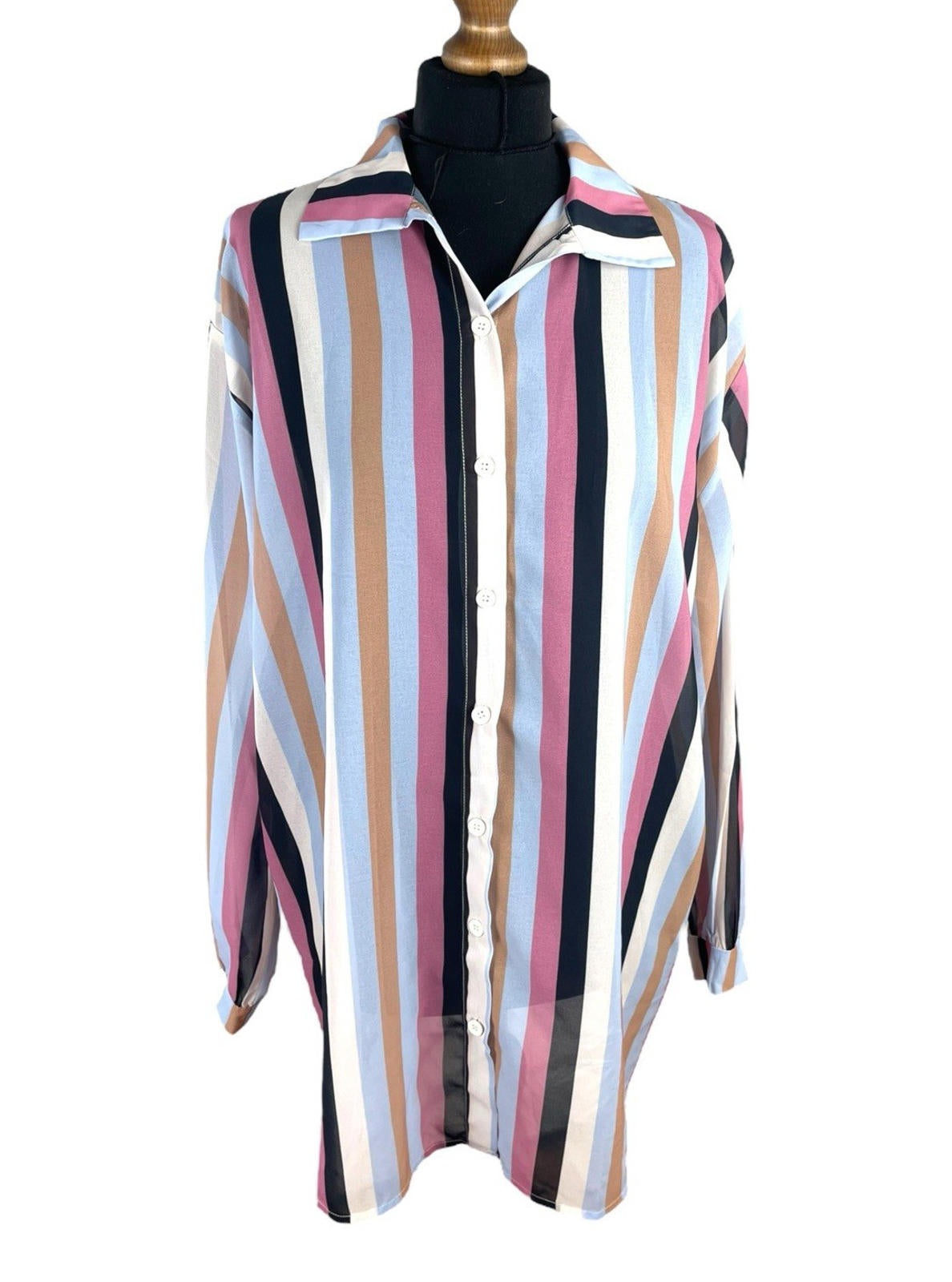 Pretty Little Thing Multi Pretty Little Thing Shirt Blouse Women's UK Size S Colorful Stripe Long Sleeved