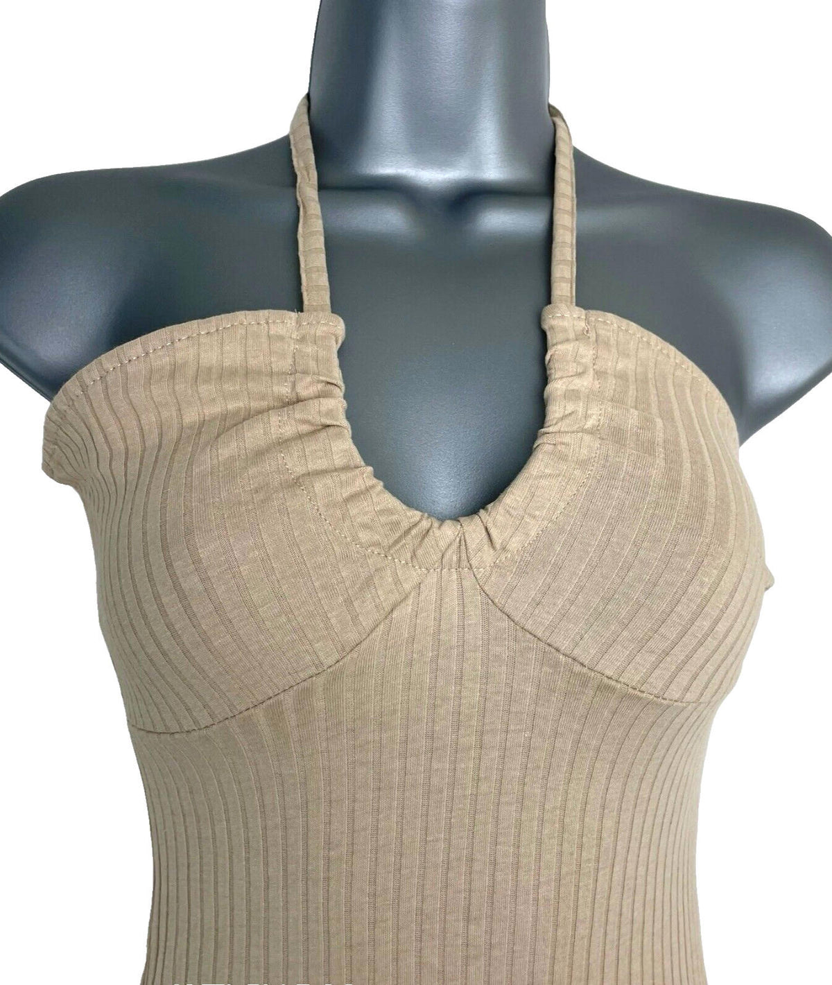 Divided Cream Ribbed Maxi Dress Halter Neck Women’s UK Size XXS