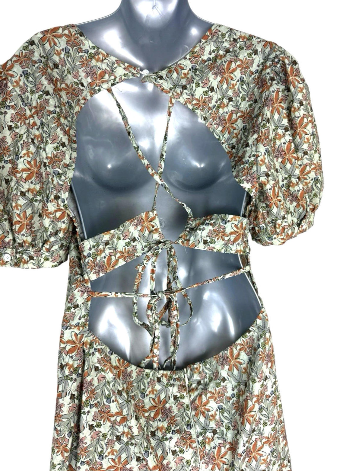 Pretty Little Thing Floral Playsuit Backless Puff Sleeve Women's UK Size 16